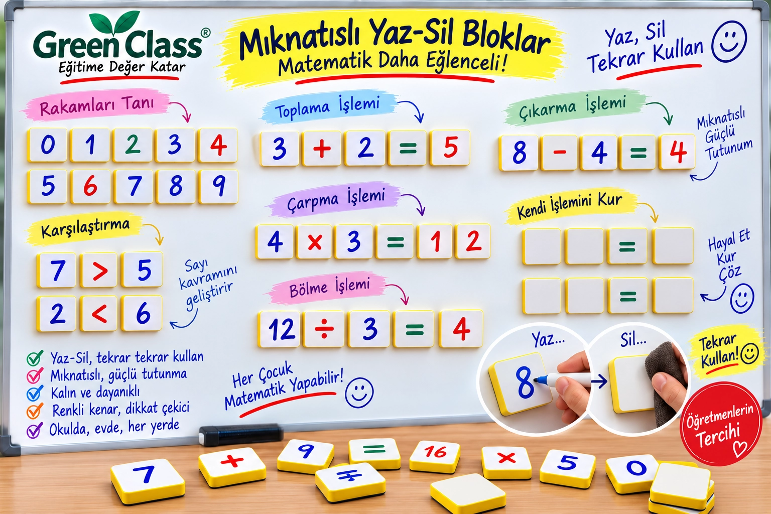 Mıknatıslı Yaz- Sil Hece ve Harf Blokları (30 Adet)