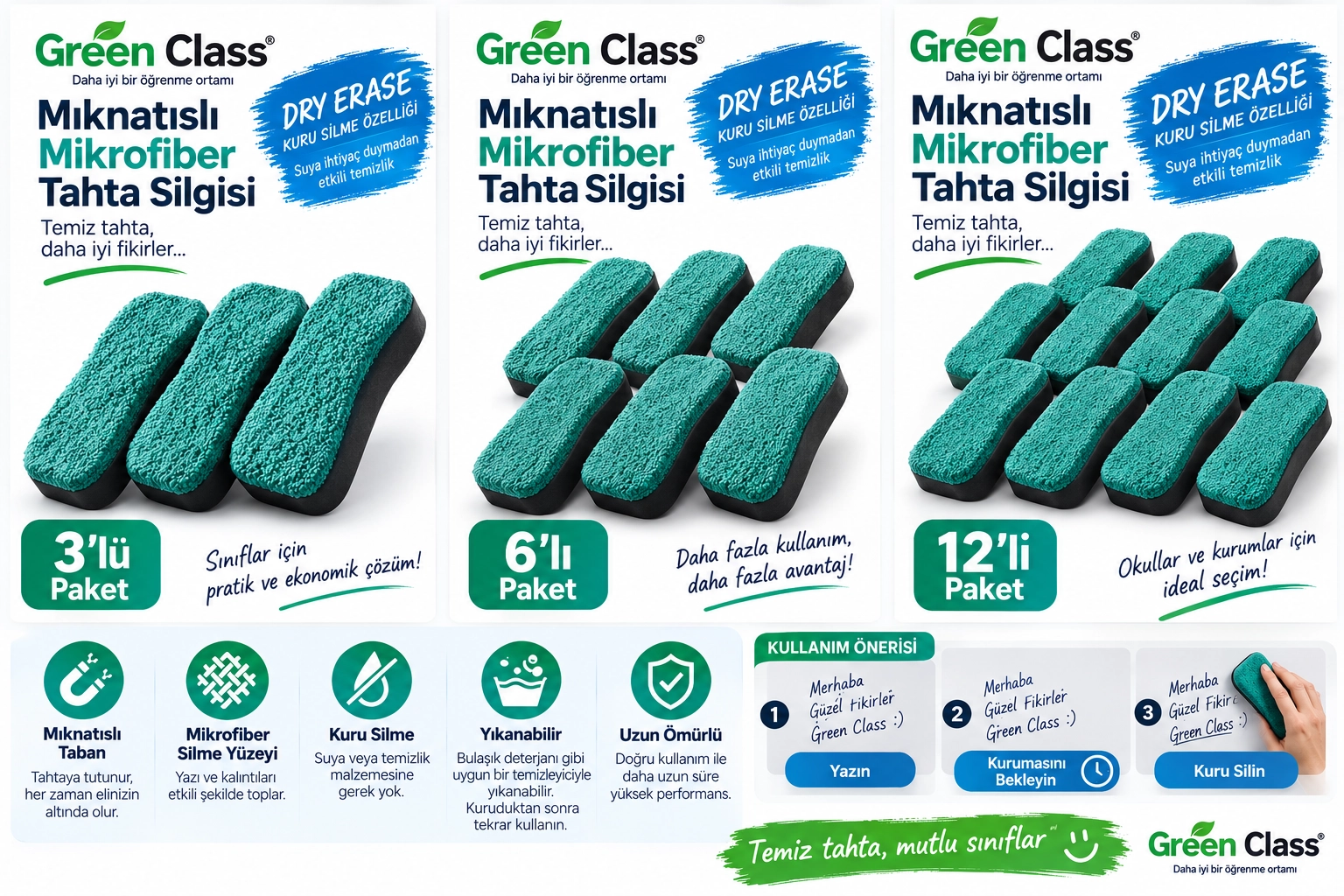 Mıknatıslı Tahta Silgisi-Microfiber- 2 Adet