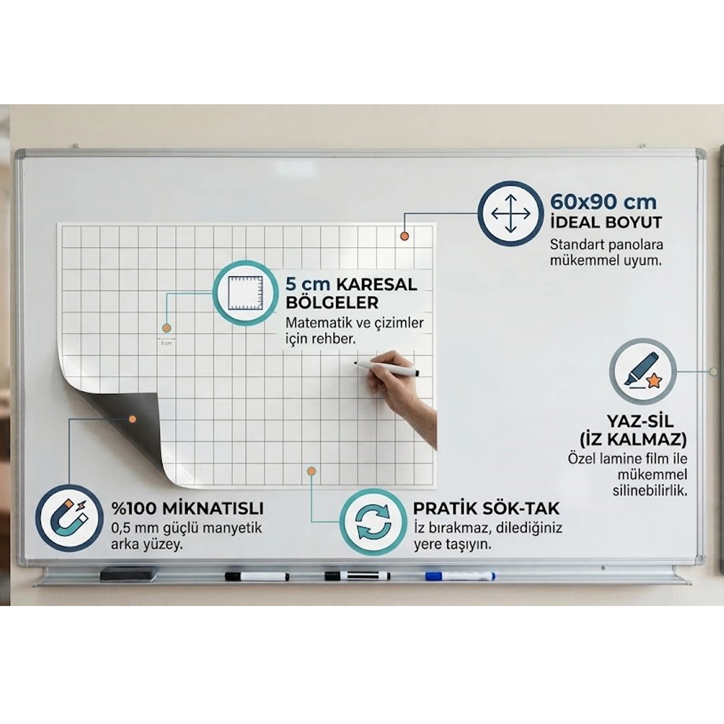 MIKNATISLI KARELİ YAZI  FOLYOSU-60X90