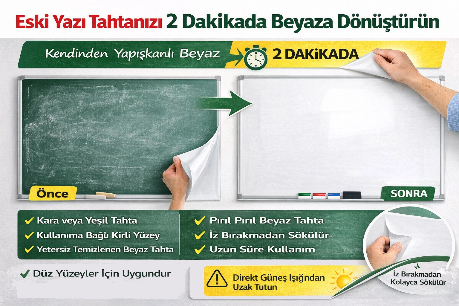 Beyaz Yazı Tahtası folyosu-Kendinden yapışkanlı 