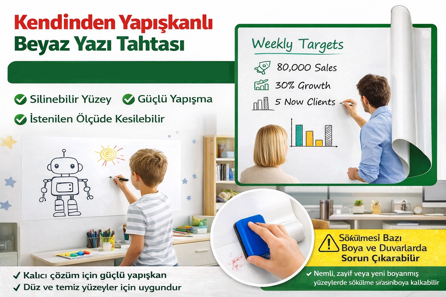 Beyaz Yazı Tahtası folyosu-Kendinden yapışkanlı 