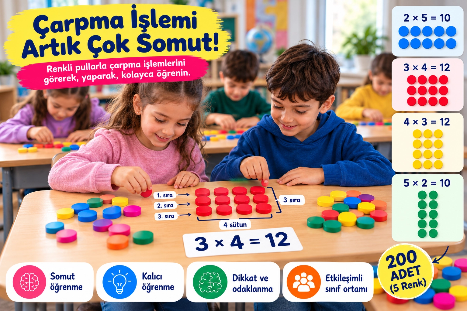 Mıknatıslı Sayı Pulu- 5 Renk 200 Adet