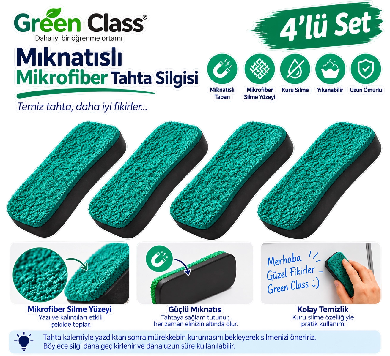Mıknatıslı Tahta Silgisi-Microfiber- 4 ADET