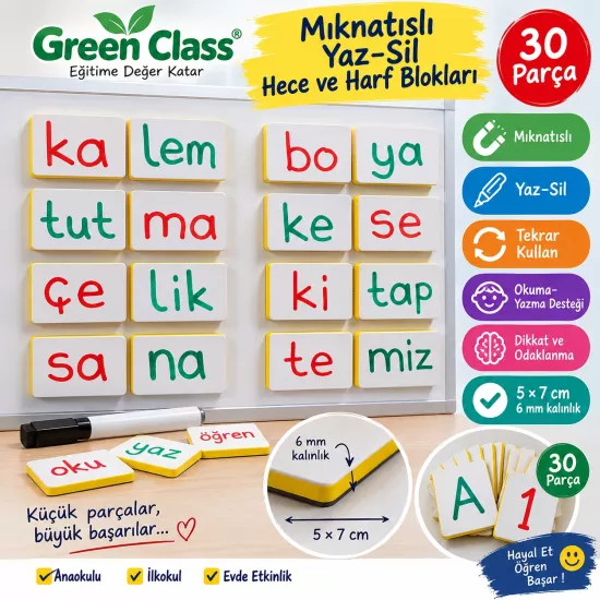 Mıknatıslı Yaz- Sil Hece ve Harf Blokları