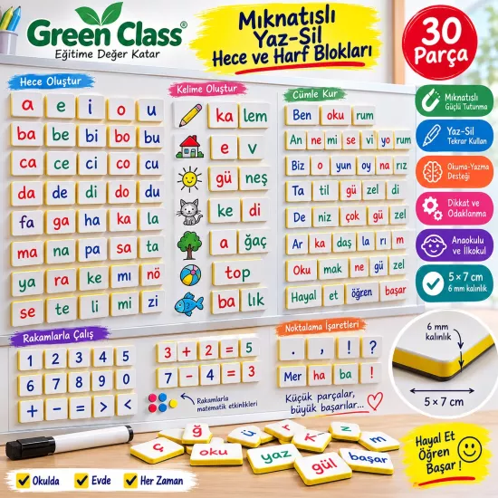 Mıknatıslı Yaz- Sil Hece ve Harf Blokları