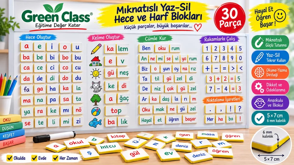 Mıknatıslı Yaz- Sil Hece ve Harf Blokları