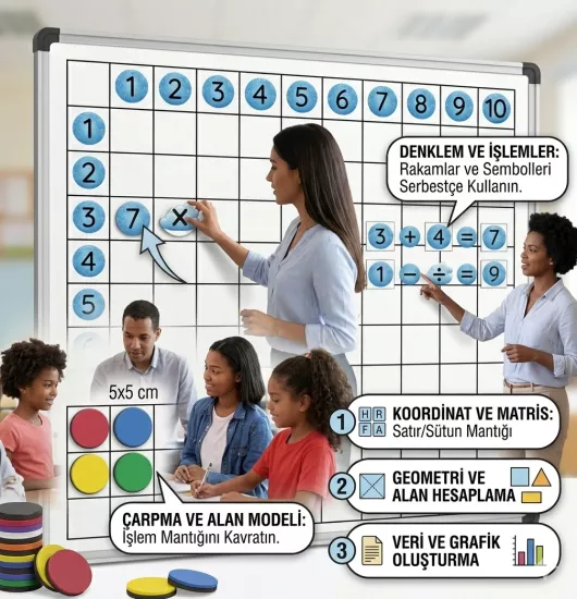 159 Parça Dev Matematik Seti | 120 Mıknatıslı Pul + 31 Modüler Plaka